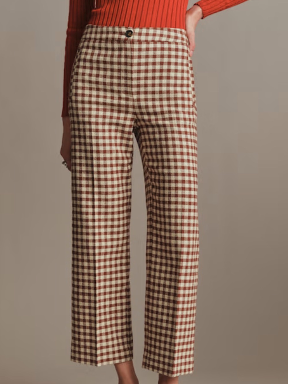 Sezane Martin Crop Trousers - Brown Ecru